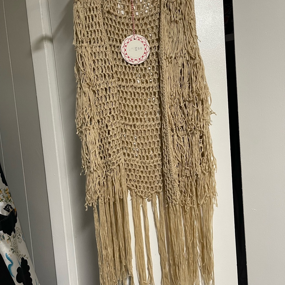 Y2K Umgee Tan Crochet Fringe Vest